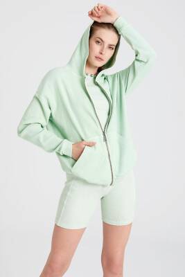 STAFU Relaxed Kapüşonlu Asit Yıkamalı Sweatshirt Su Yeşili Medium - 1